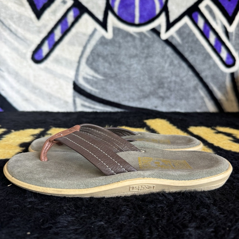 Size 7 - Island Slipper Leather Sandal Navy Made in Hawaii Vintage